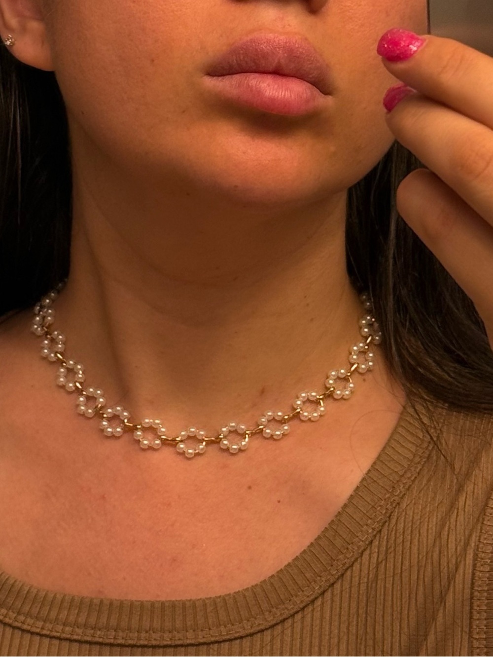Pearl Flower Choker Necklace - White Pearls